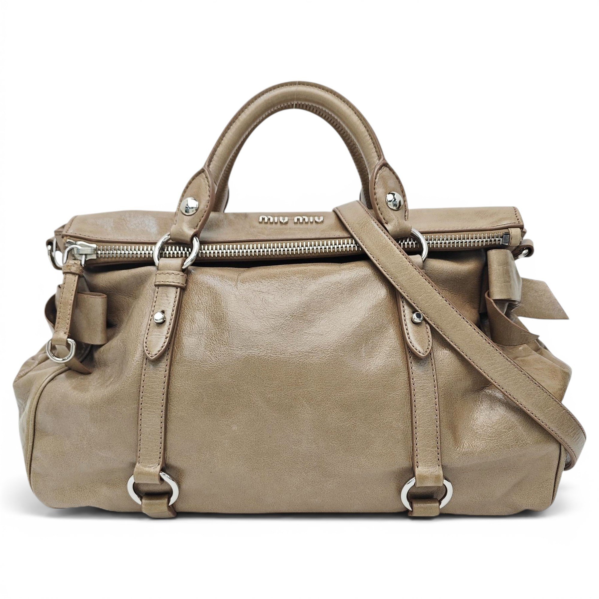 Bow bag leather handbag