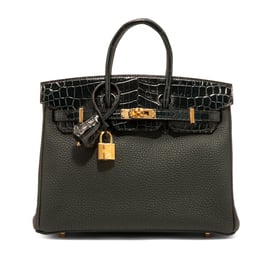 Hermes Hermès Vert Rousseau Togo and Niloticus Birkin 25 Gold Hardware, 2020