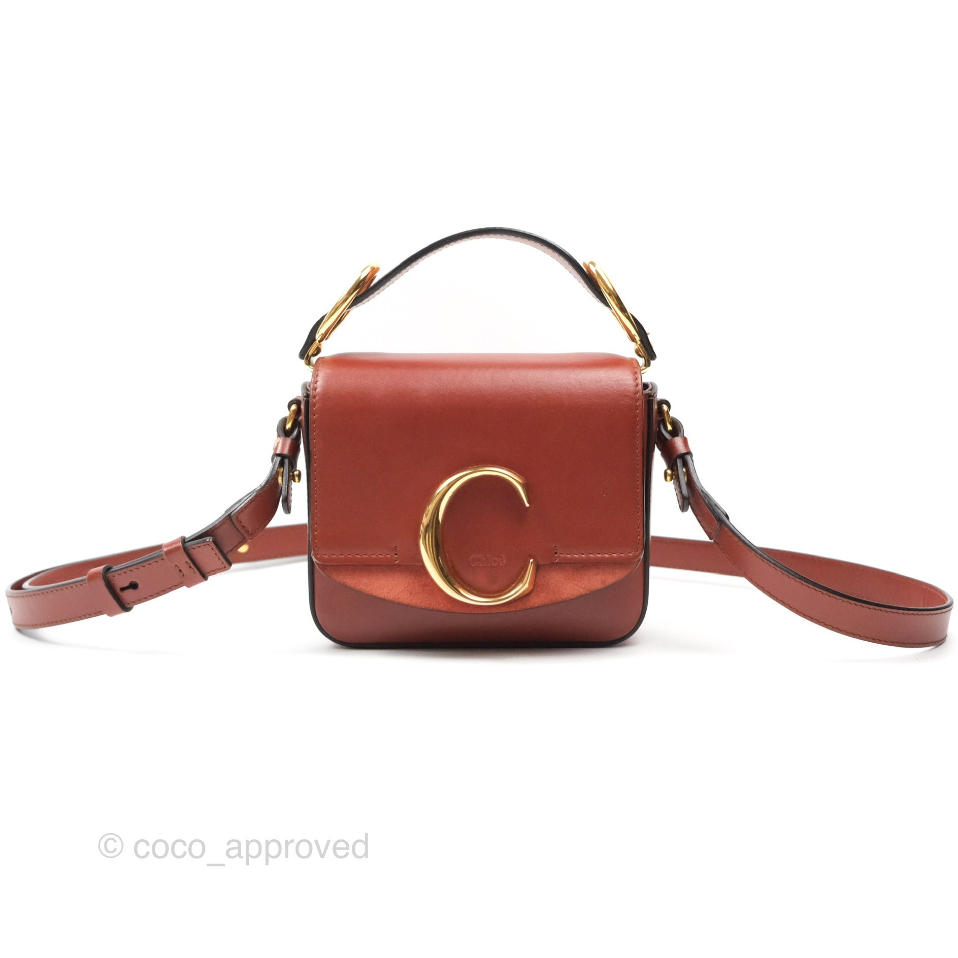 Chloé Mini C Bag Sepia Brown Shiny/Suede Calfskin