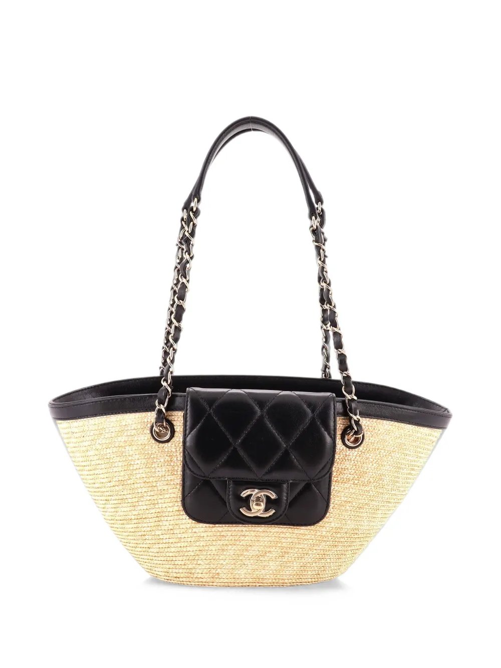 Coco Beach Shopping Bag Raffia with Quilted Lambskin Small shoulder bag