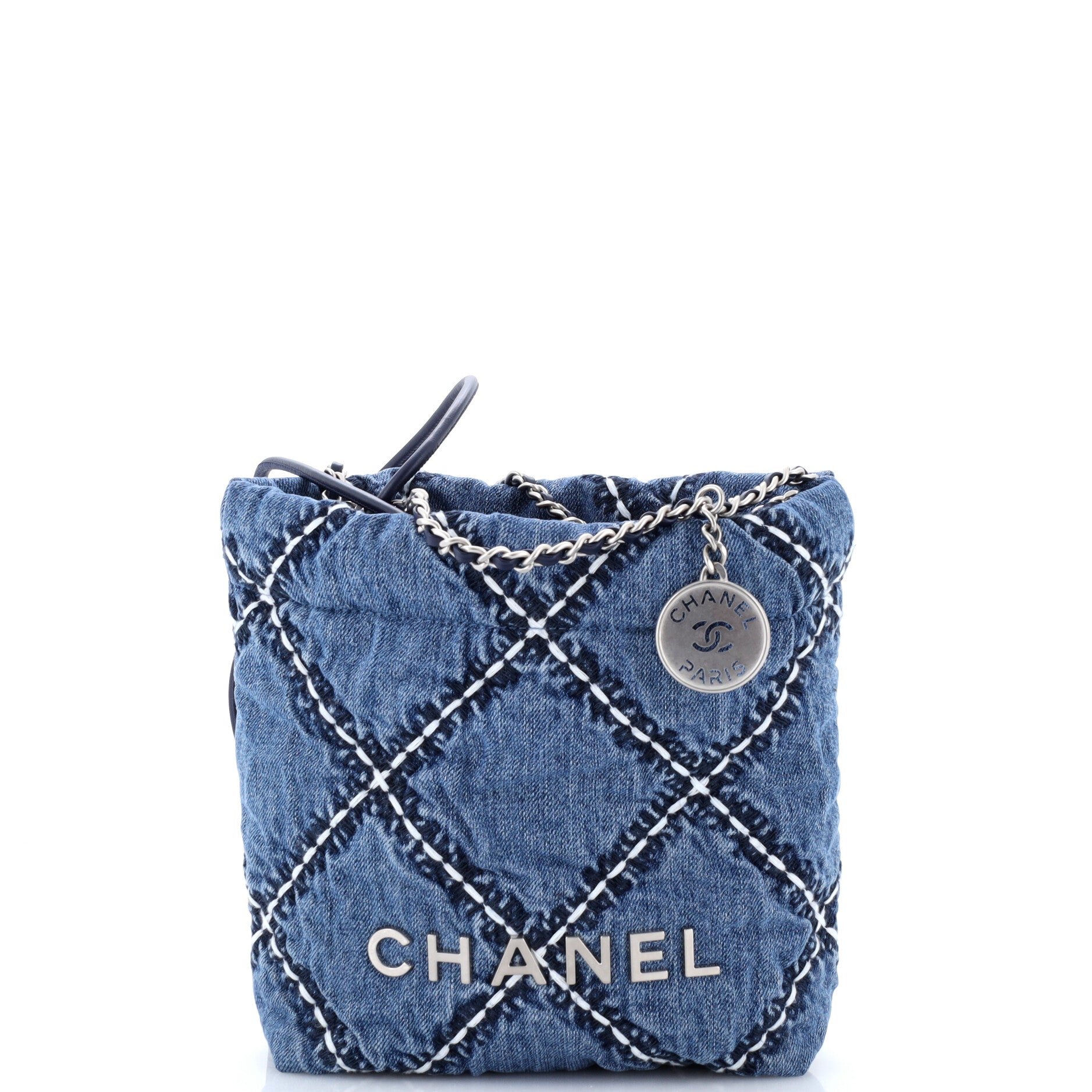 22 Chain Hobo Quilted Stitched Denim Mini