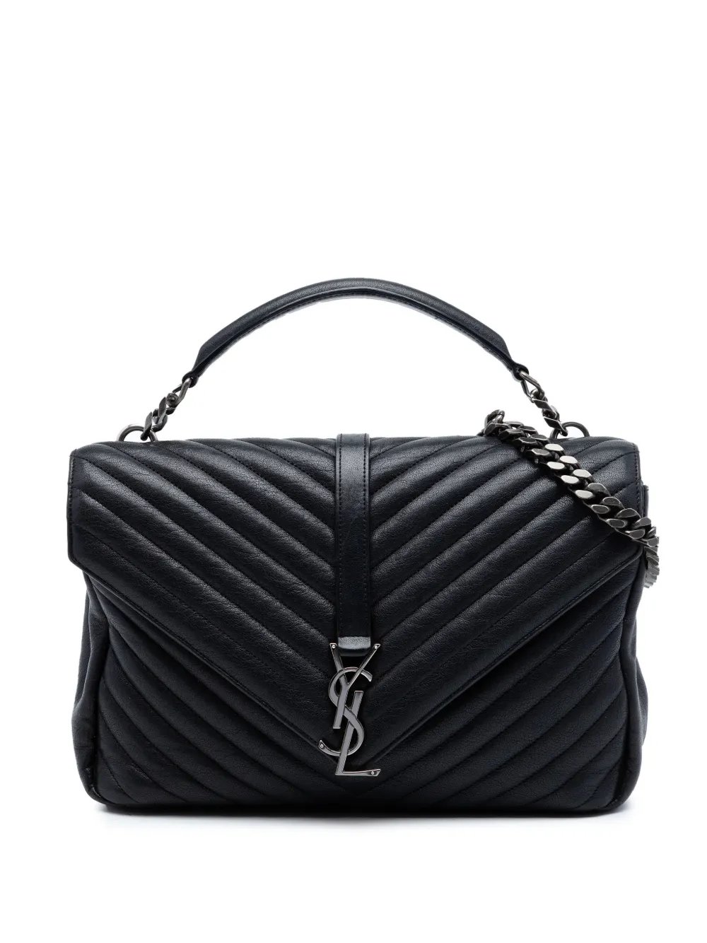 2016 Large Sheepskin Chevron Monogram Monochrome College Bag satchel