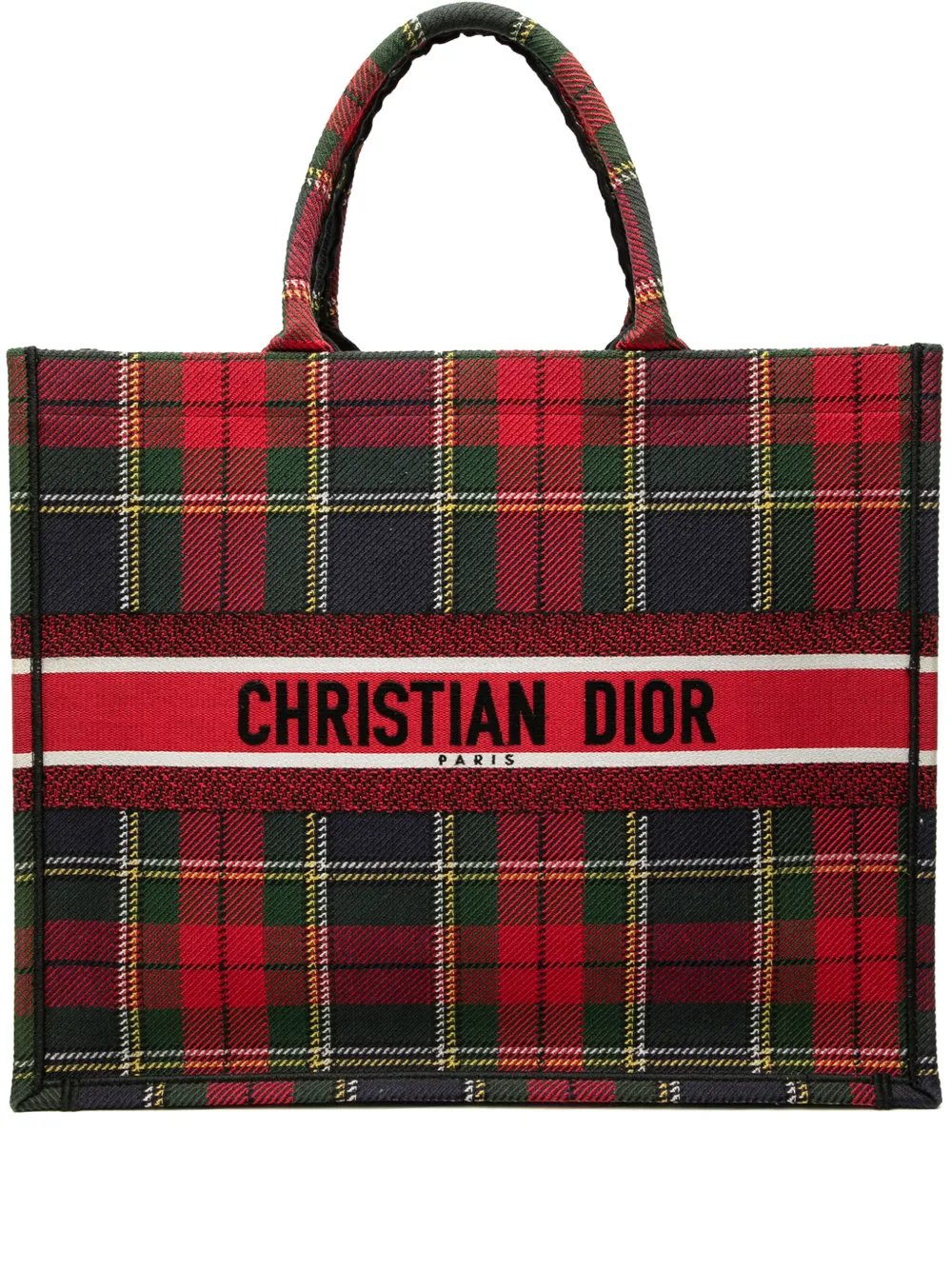 2019 Large Embroidered Canvas Tartan Check Book tote bag