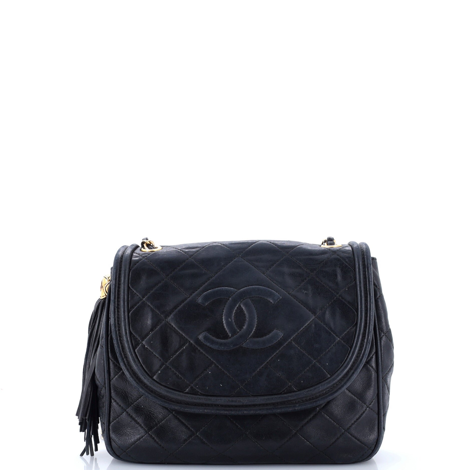 Vintage Diamond CC Round Flap Bag Quilted Lambskin Small
