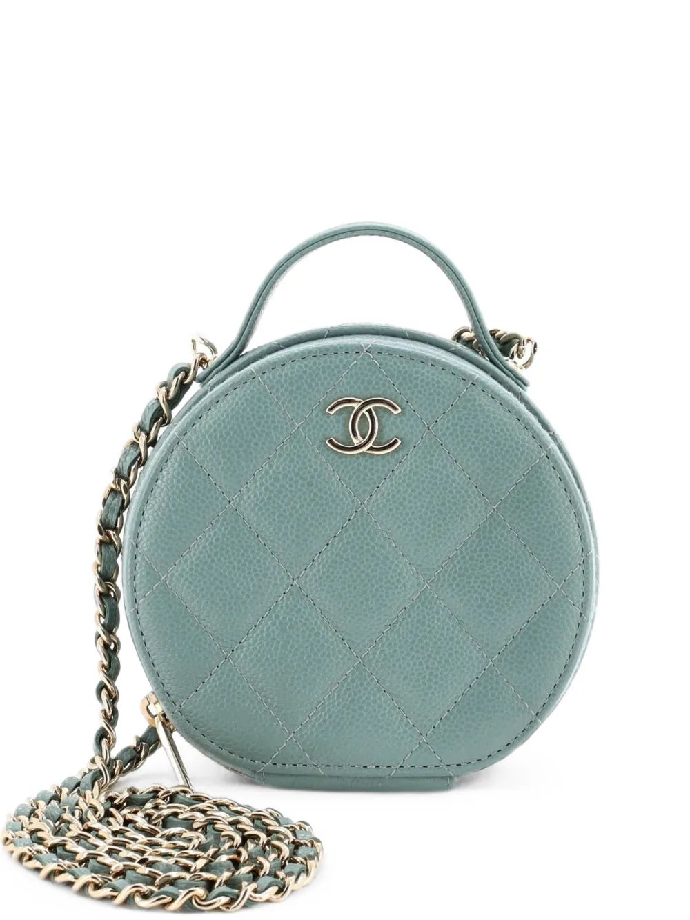 Handle with Care Round Vanity Case with Chain Quilted Caviar Small crossbody bag
