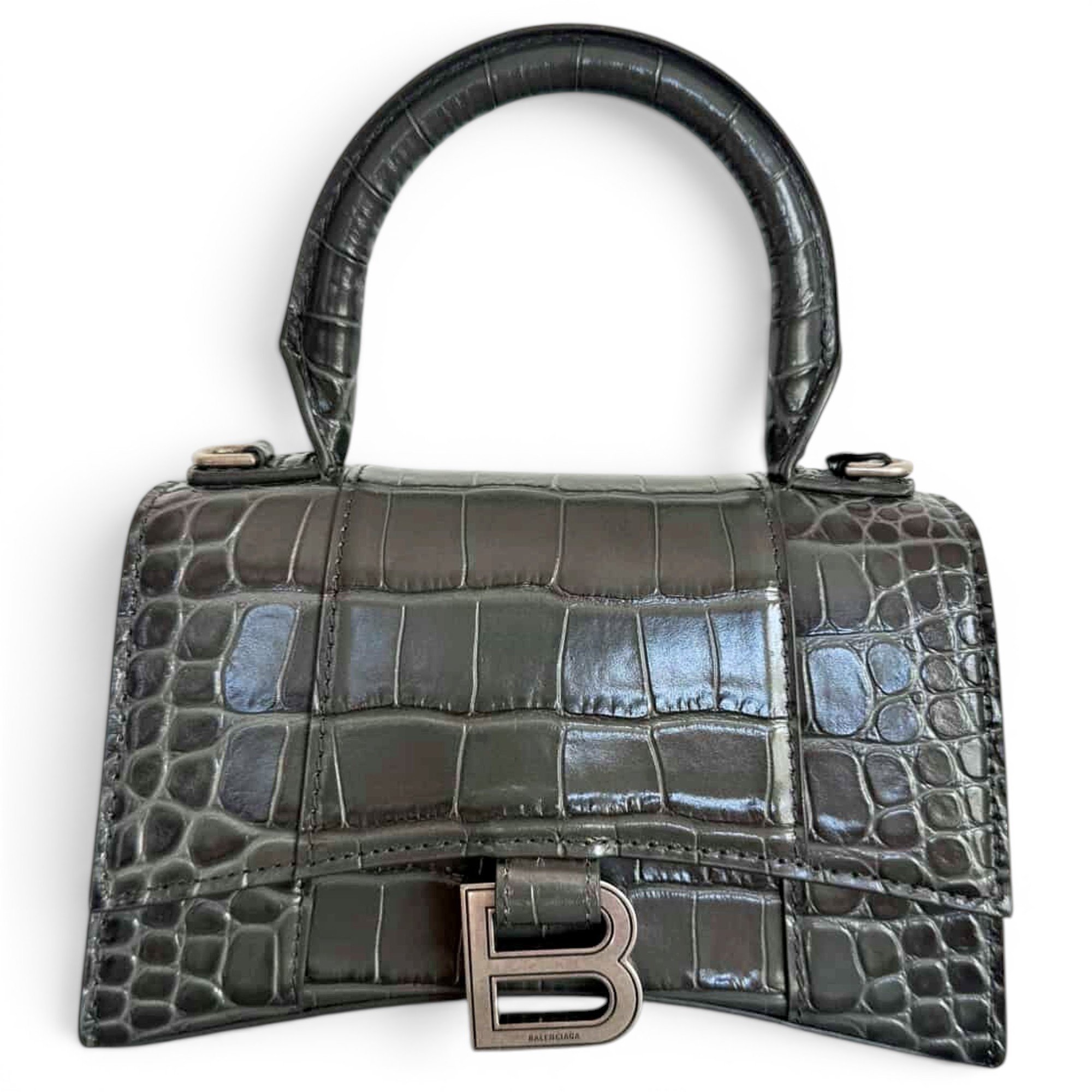 Hourglass leather handbag
