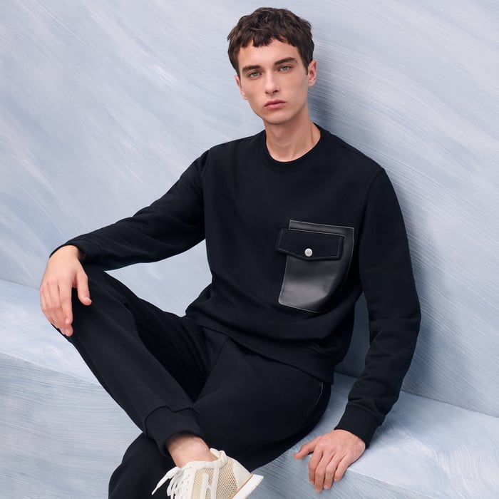 Noir “empreintes Sellier Cuir” 크루넥 스웨터