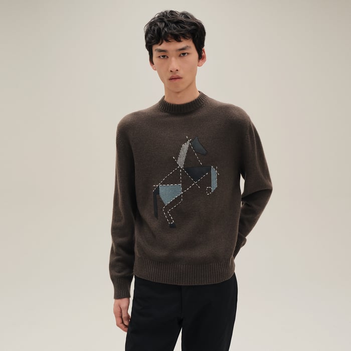 Café Cashmere "Cheval Tangram" Crewneck Sweater