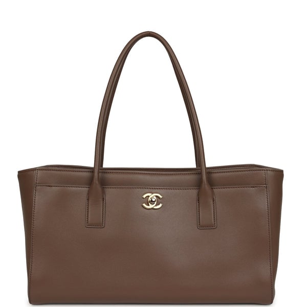 Chanel Small Cerf Shopping Bag Brown Calfskin Gold Hardware