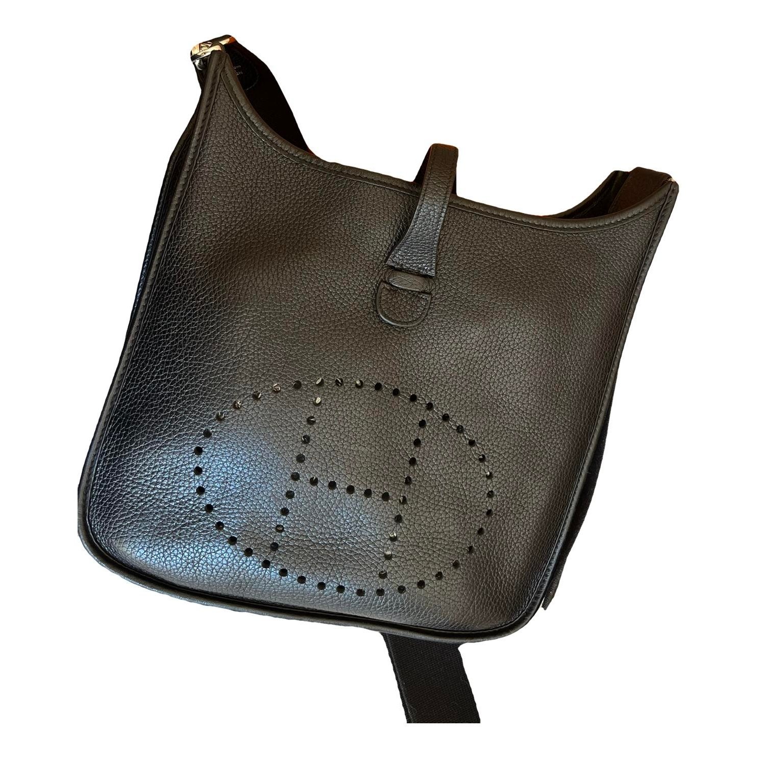 Hermes Evelyne Handbag Black Clemence Leather