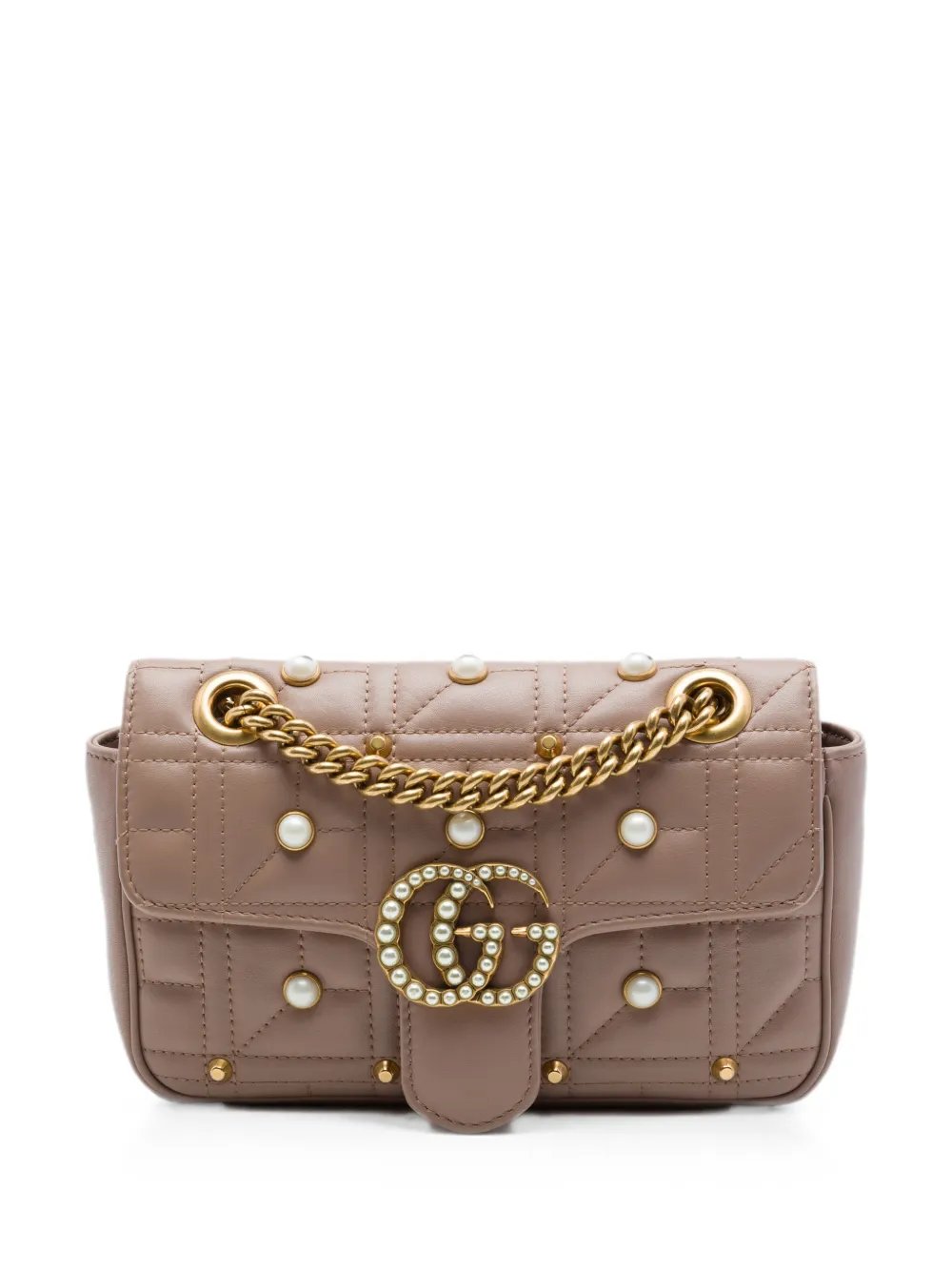 2016-2026 Small GG Marmont Pearl Studded Matelasse Calfskin Aria shoulder bag