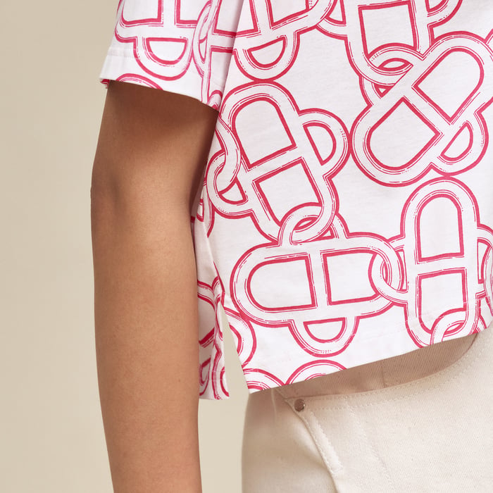 Blanc Tulle T-shirt Cropped Imprimé « maillon Equestre »