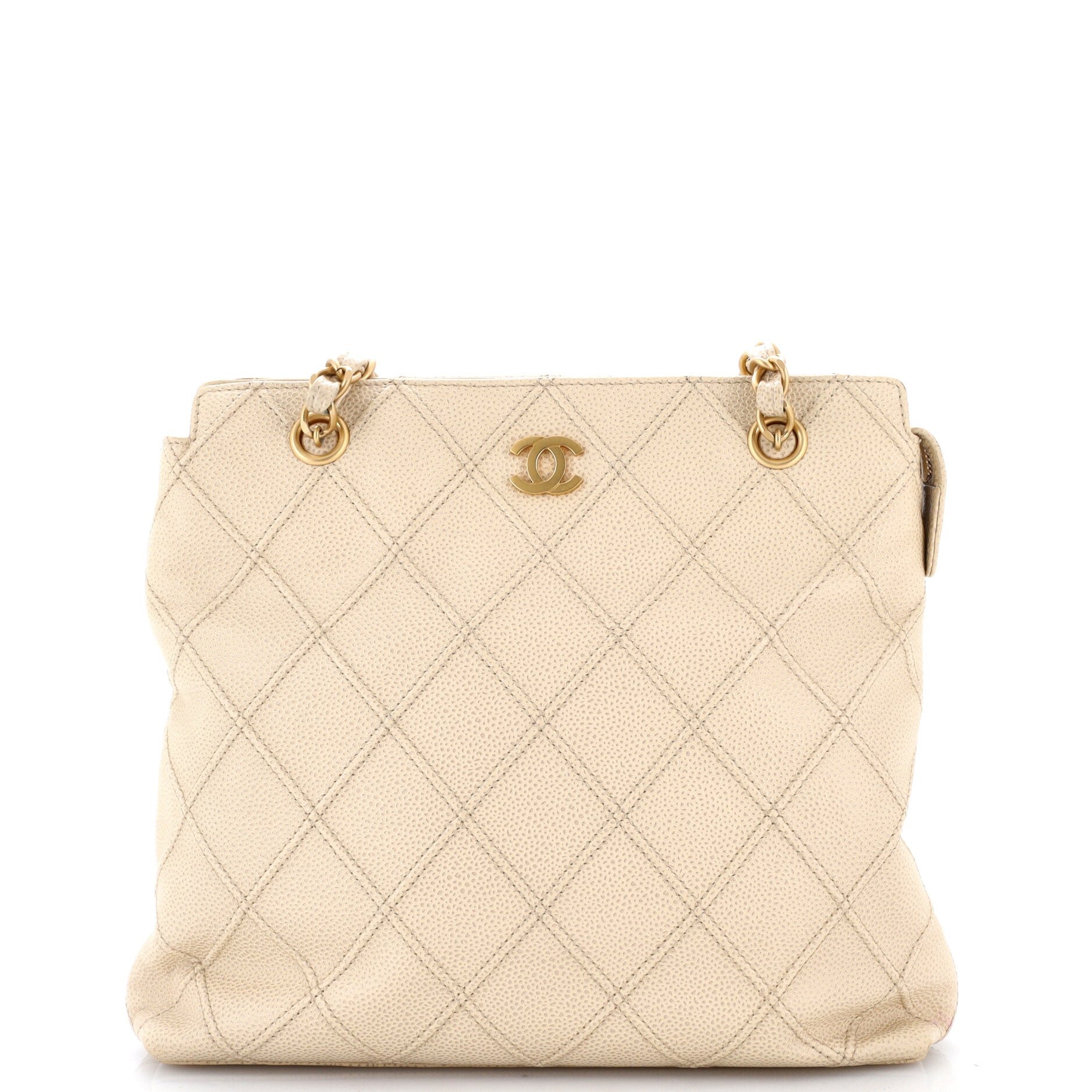 Vintage Zipped Chain Tote Quilted Caviar Medium