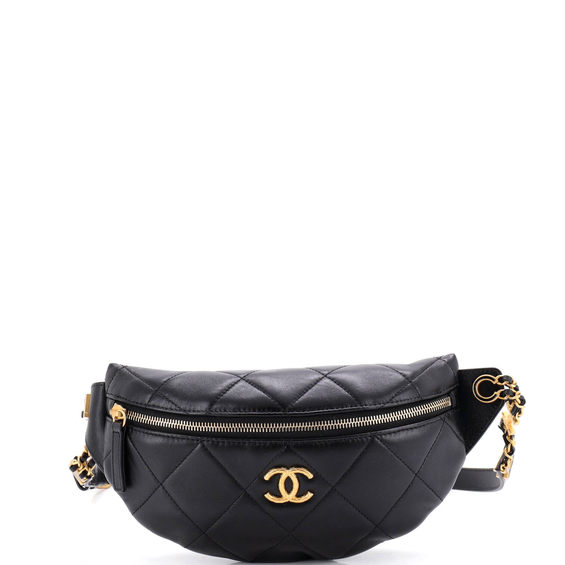 Quilted CC Logo Chain Zip Waist Bag Quilted Lambskin