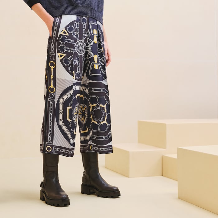Bleu Noir Calça Curta Estilo Pijama "Effet Kaléidoscope"