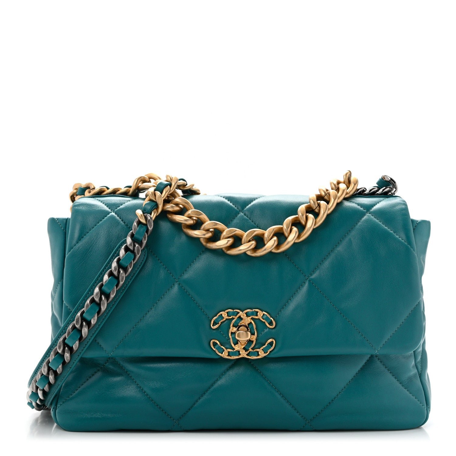 Chanel Lambskin Quilted Large Chanel 19 Flap Dark Green