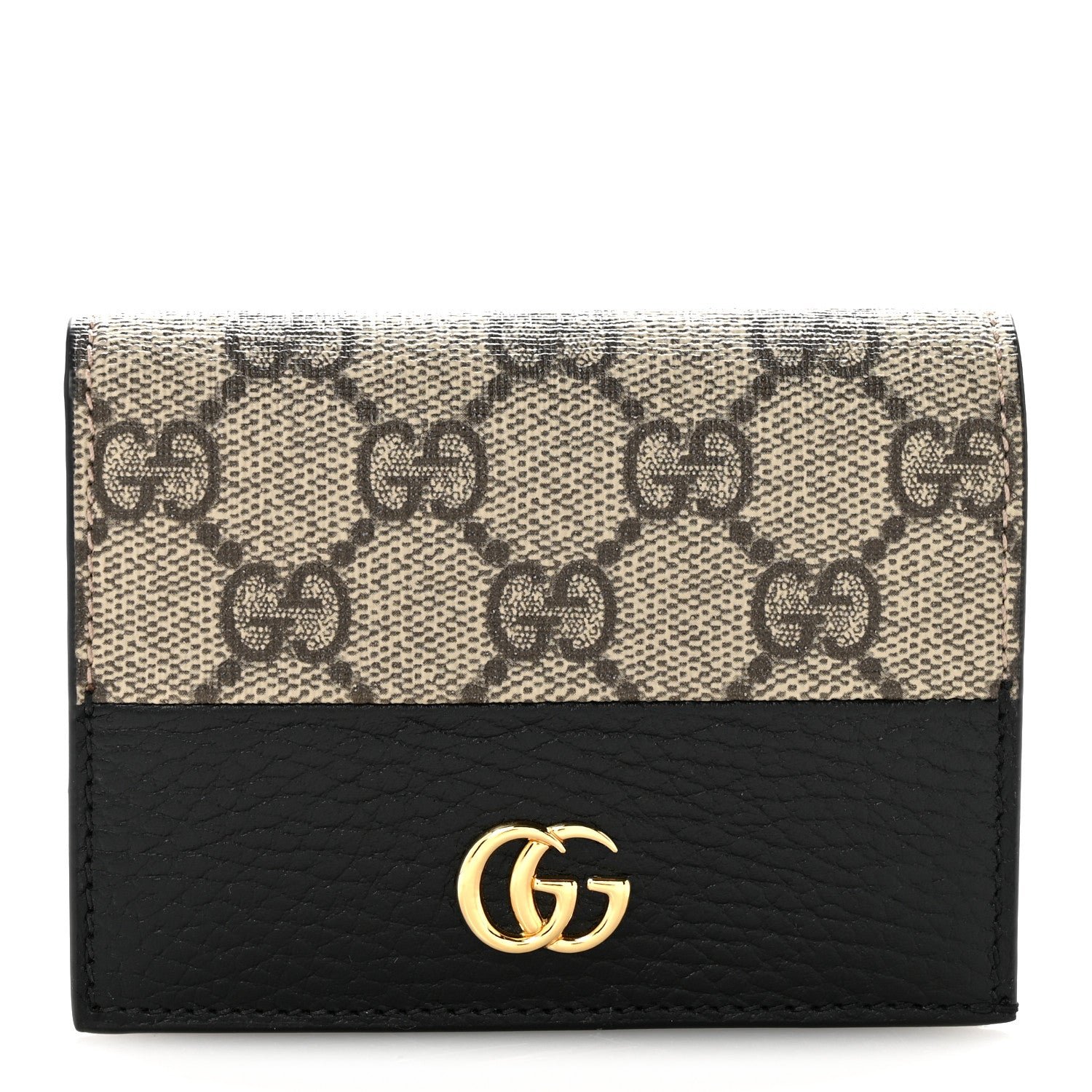 Gucci Dollar Calfskin GG Supreme Monogram GG Marmont Card Case Black Beige Ebony