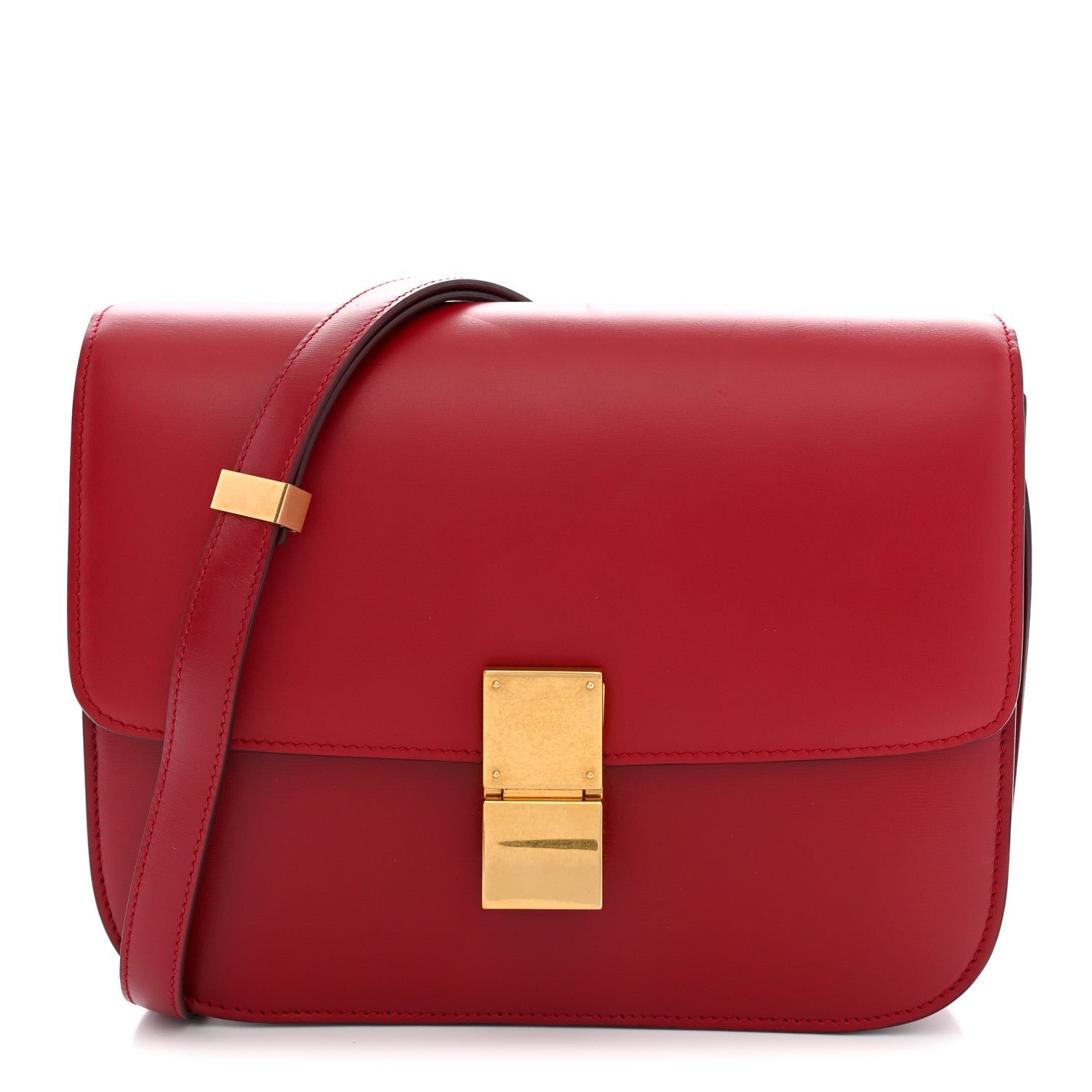 Celine Box Calfskin Medium Classic Box Flap Bag Red