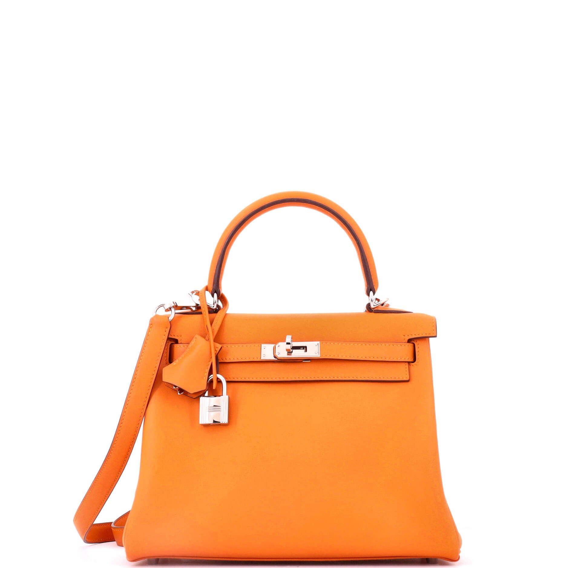 Kelly Handbag Abricot Swift with Palladium Hardware 25