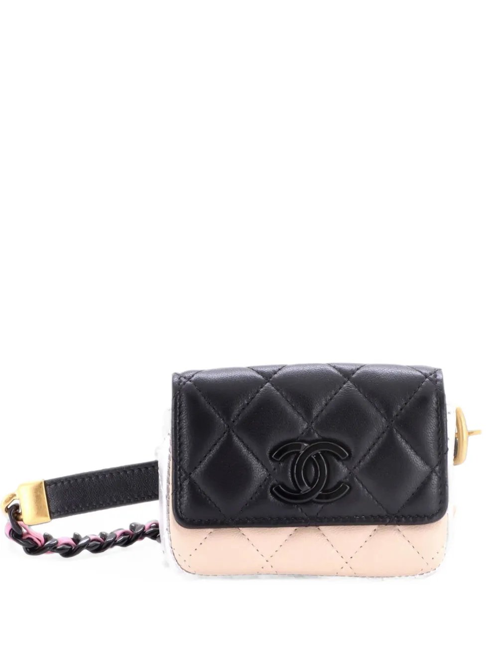 CC Flap Card Holder Resin Chain Quilted Lambskin belt bag