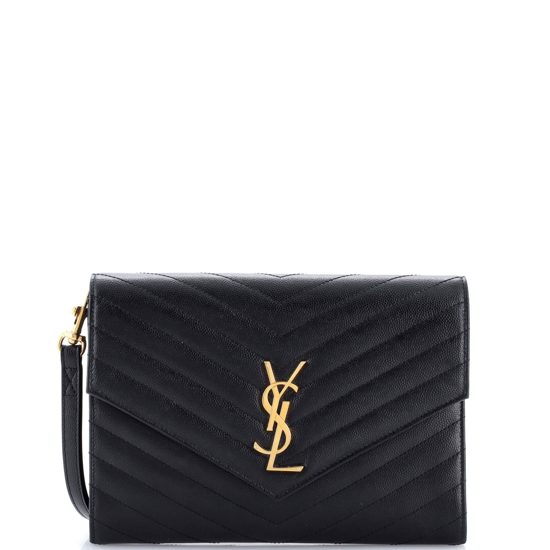 Saint Laurent Classic Monogram Envelope Wristlet Clutch Matelasse Chevron Leather