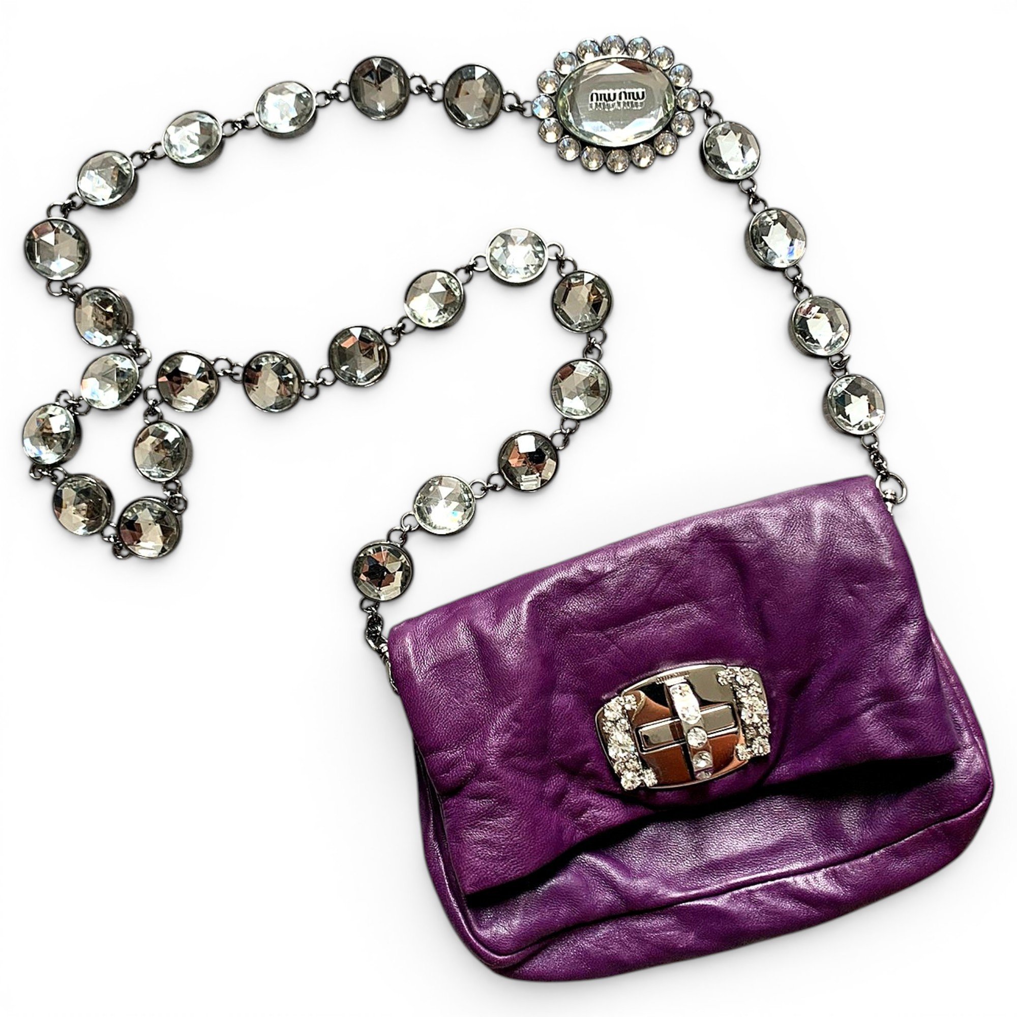 Miu Crystal leather handbag