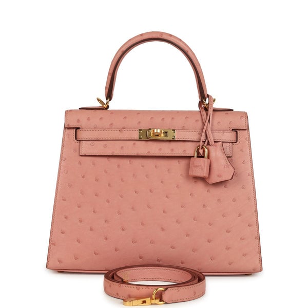 Hermes Hermes Kelly Sellier 25 Terre Cuite Ostrich Gold Hardware
