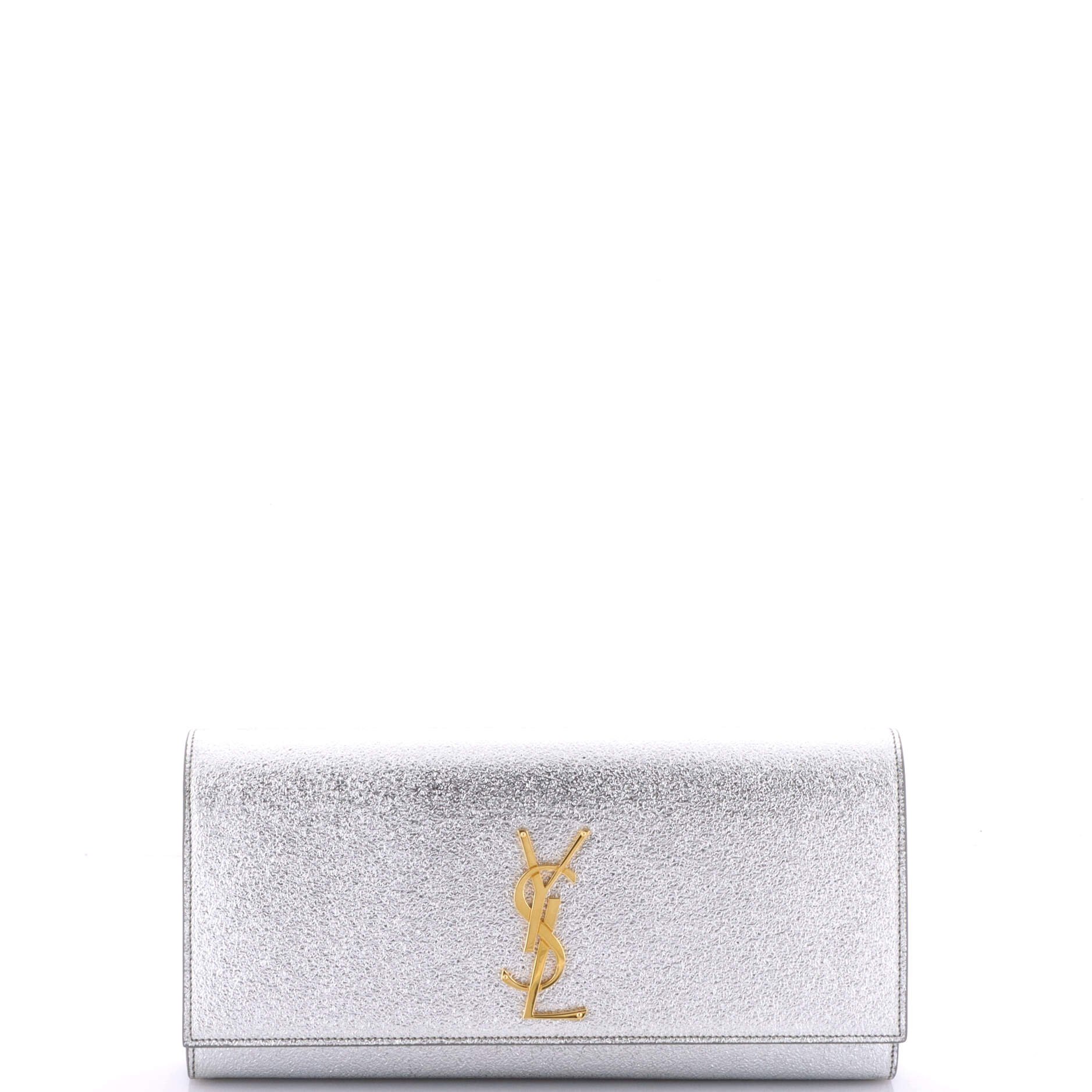 Saint Laurent Classic Monogram Clutch Metallic Calfskin Long