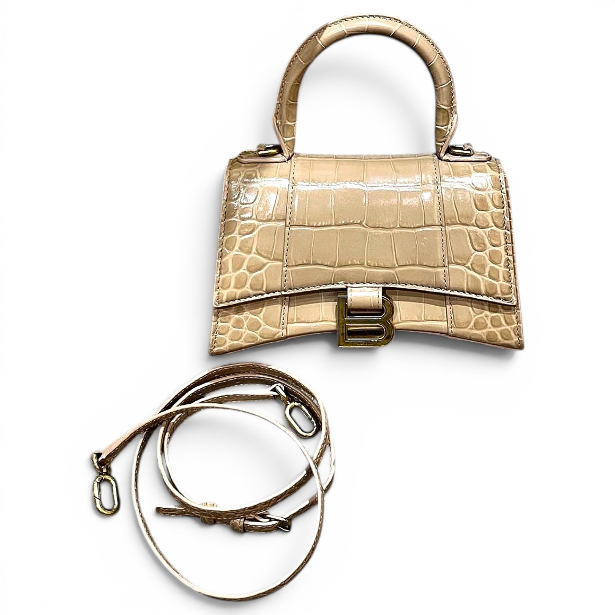 Hourglass patent leather handbag