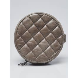Chanel Chanel Grey Quilted Aged Calfskin Leather Round Clutch Bag