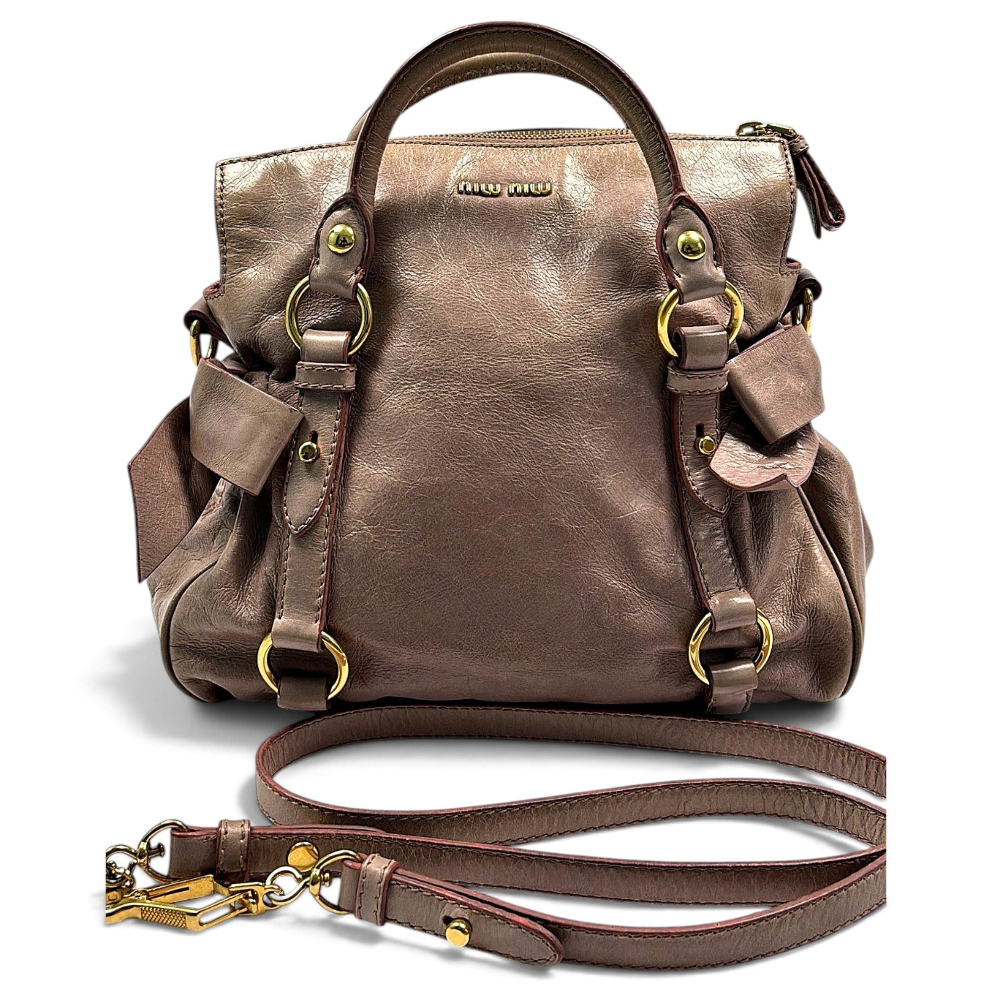 Bow bag leather handbag