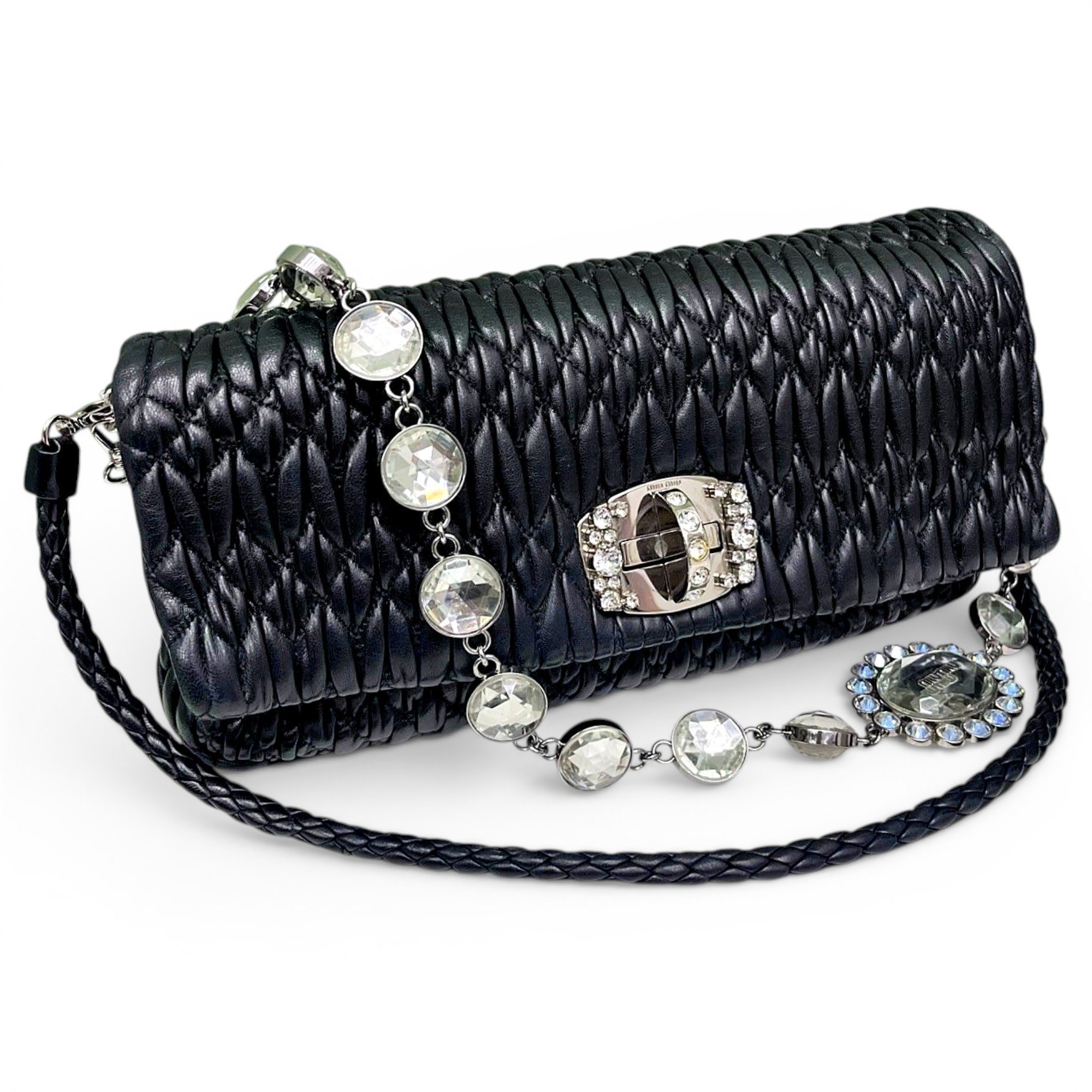 Miu Crystal leather handbag