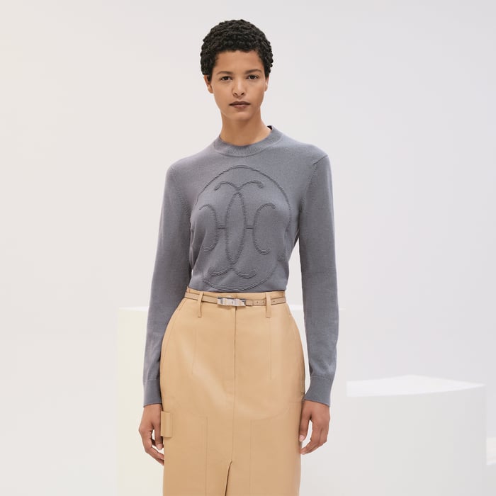Bleu Cordiérite Cashmere "H Lift" Long-sleeve Sweater