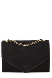 Chanel Black Suede Triborder Envelope Flap Shoulder Bag Small 