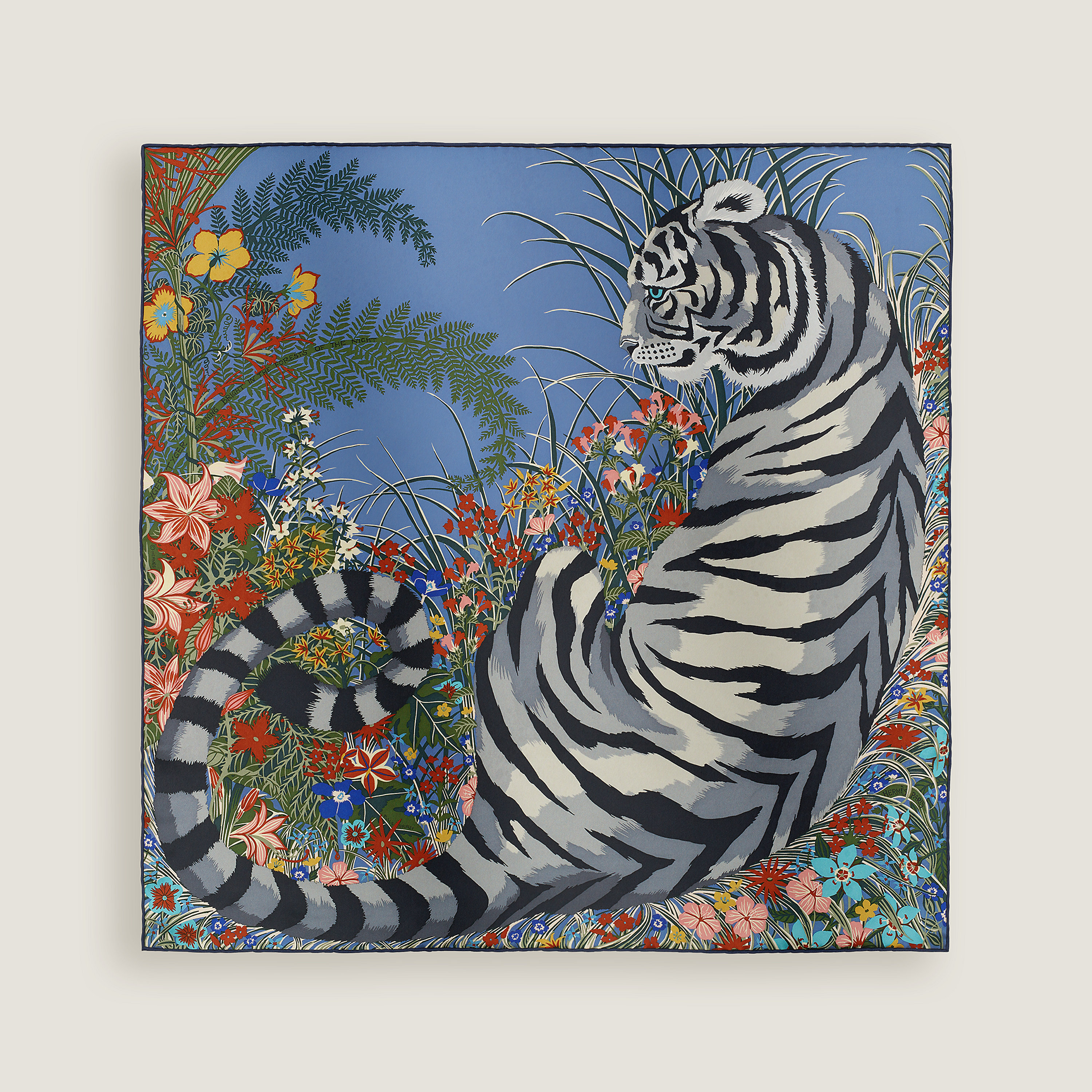 Hermès カレ 70 《タイガー・タイガー》 ブルー・ラヴァンド/グリーン