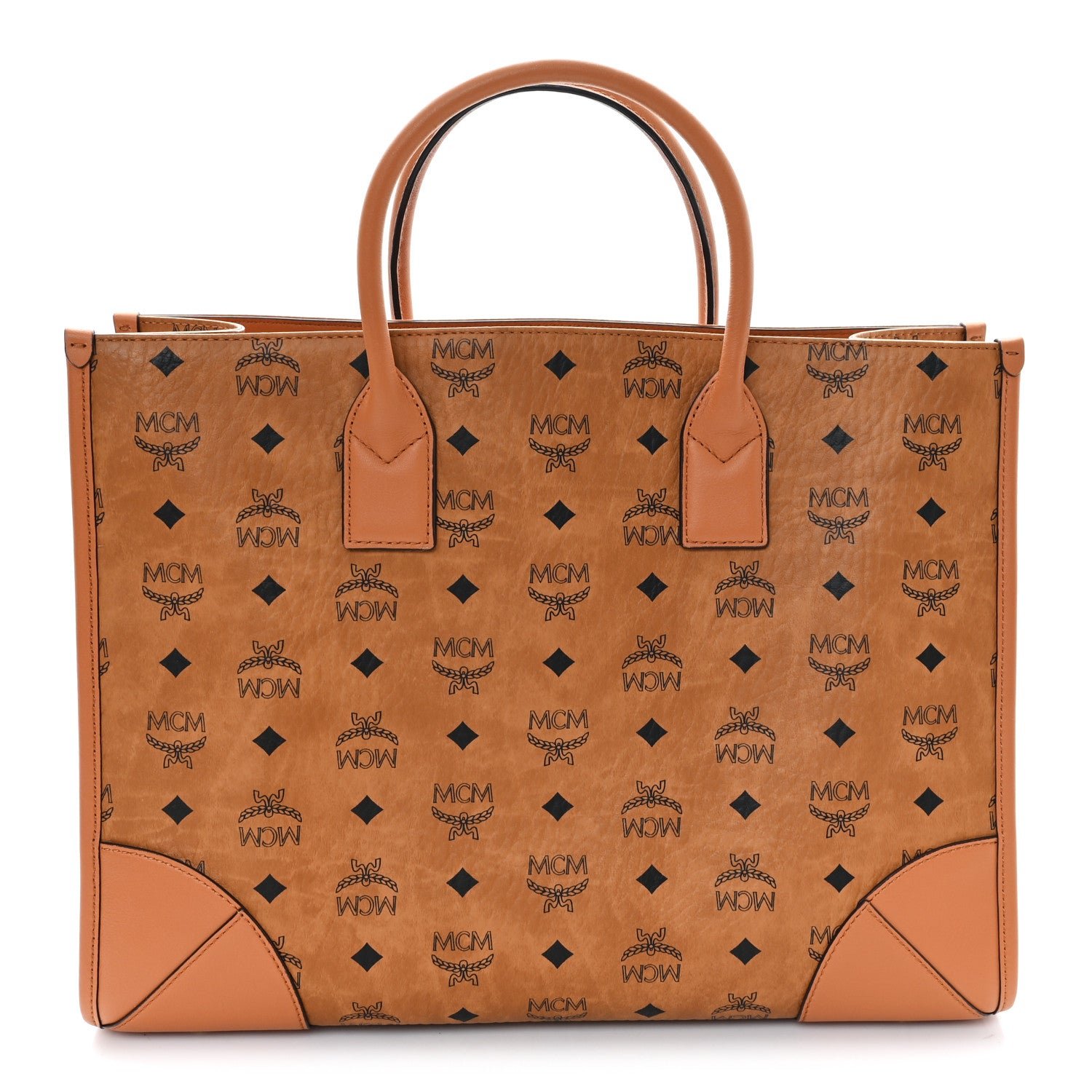 MCM Visetos X-Large Munchen Tote Cognac