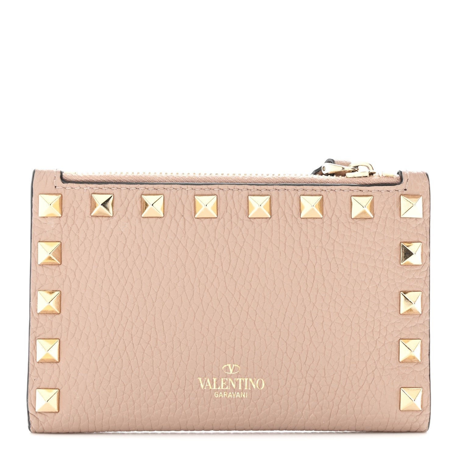 Valentino Garavani Valentino Garavani Grainy Calfskin Rockstud Coin Purse Card Holder Poudre