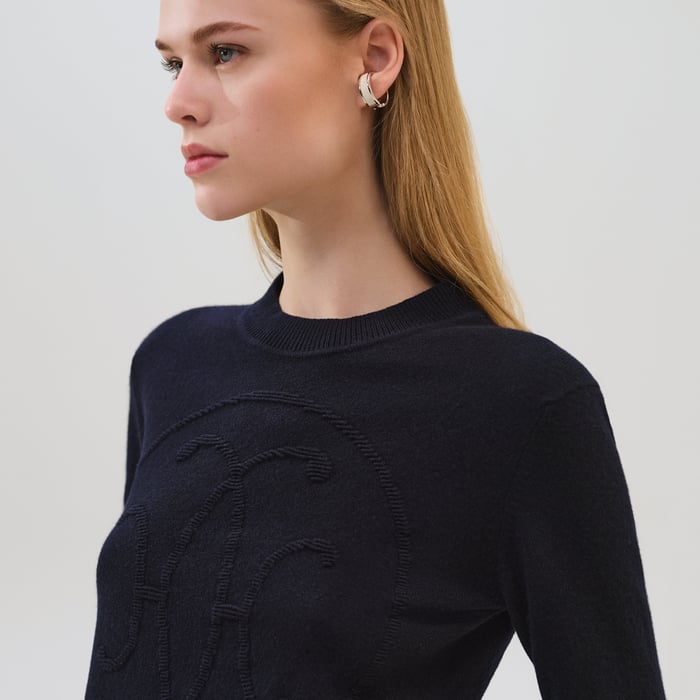 Bleu Noir Cashmere "H Lift" Long-sleeve Sweater