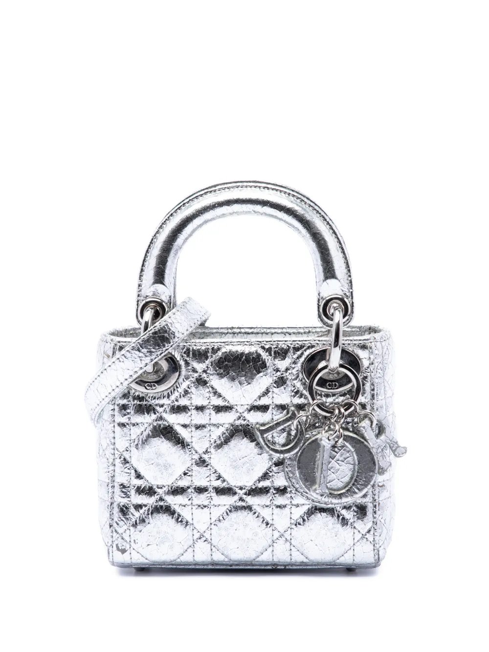 2017 Micro Metallic Crinkled Calfskin Cannage Lady Dior satchel