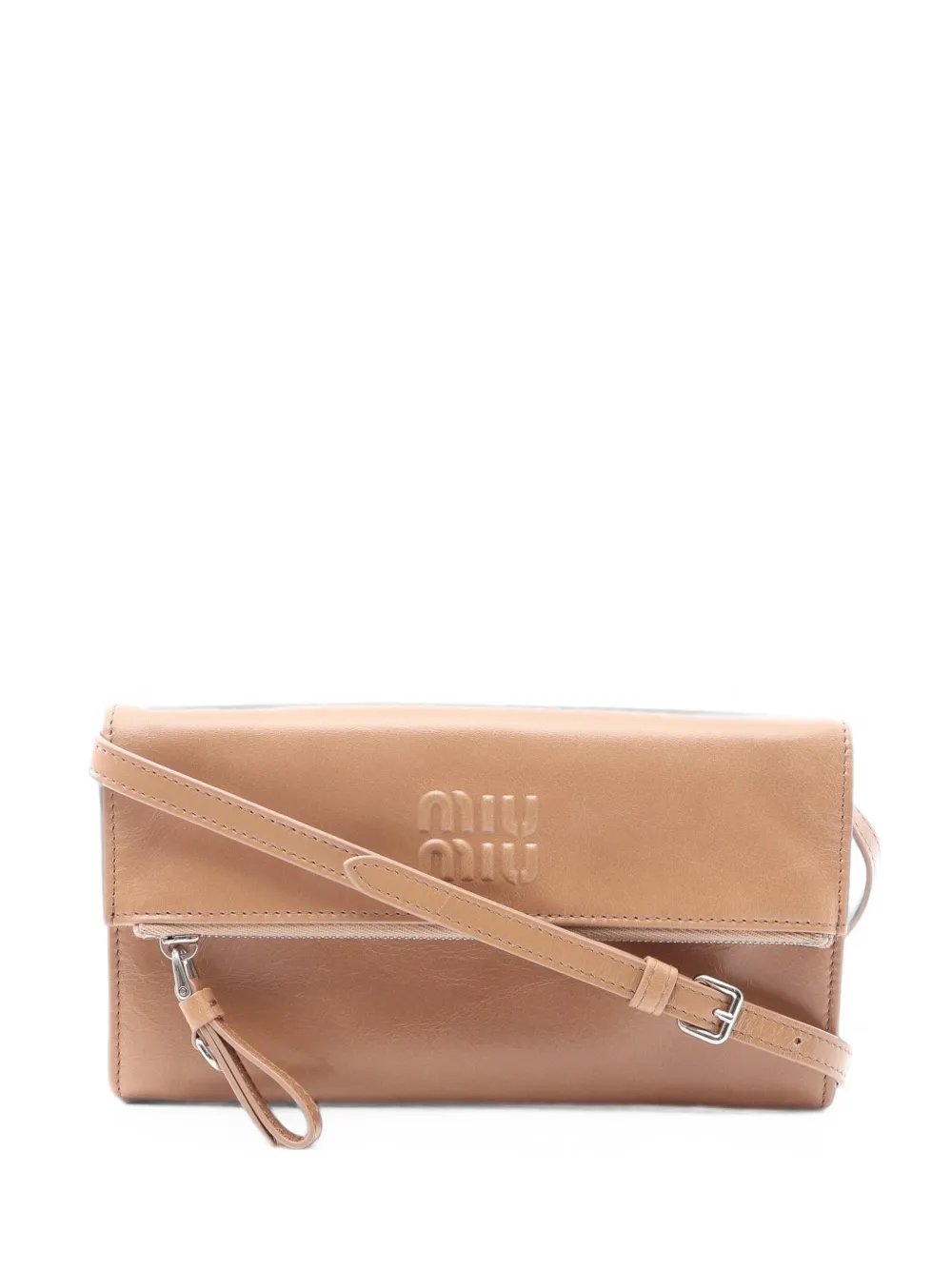 logo-embossed leather clutch bag