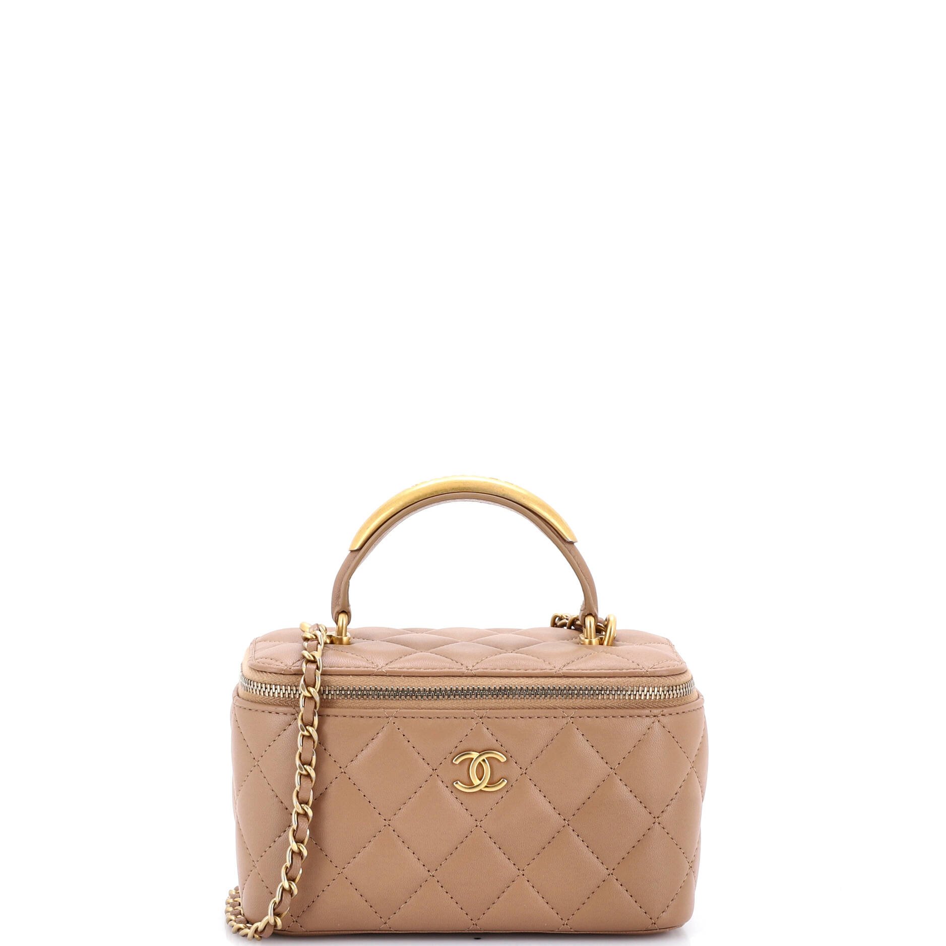 Classic Top Handle Vanity Case with Chain Quilted Lambskin Small