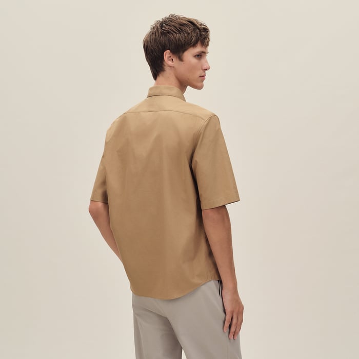Kraft Short-sleeve Straight Cut Shirt With Leather Detail