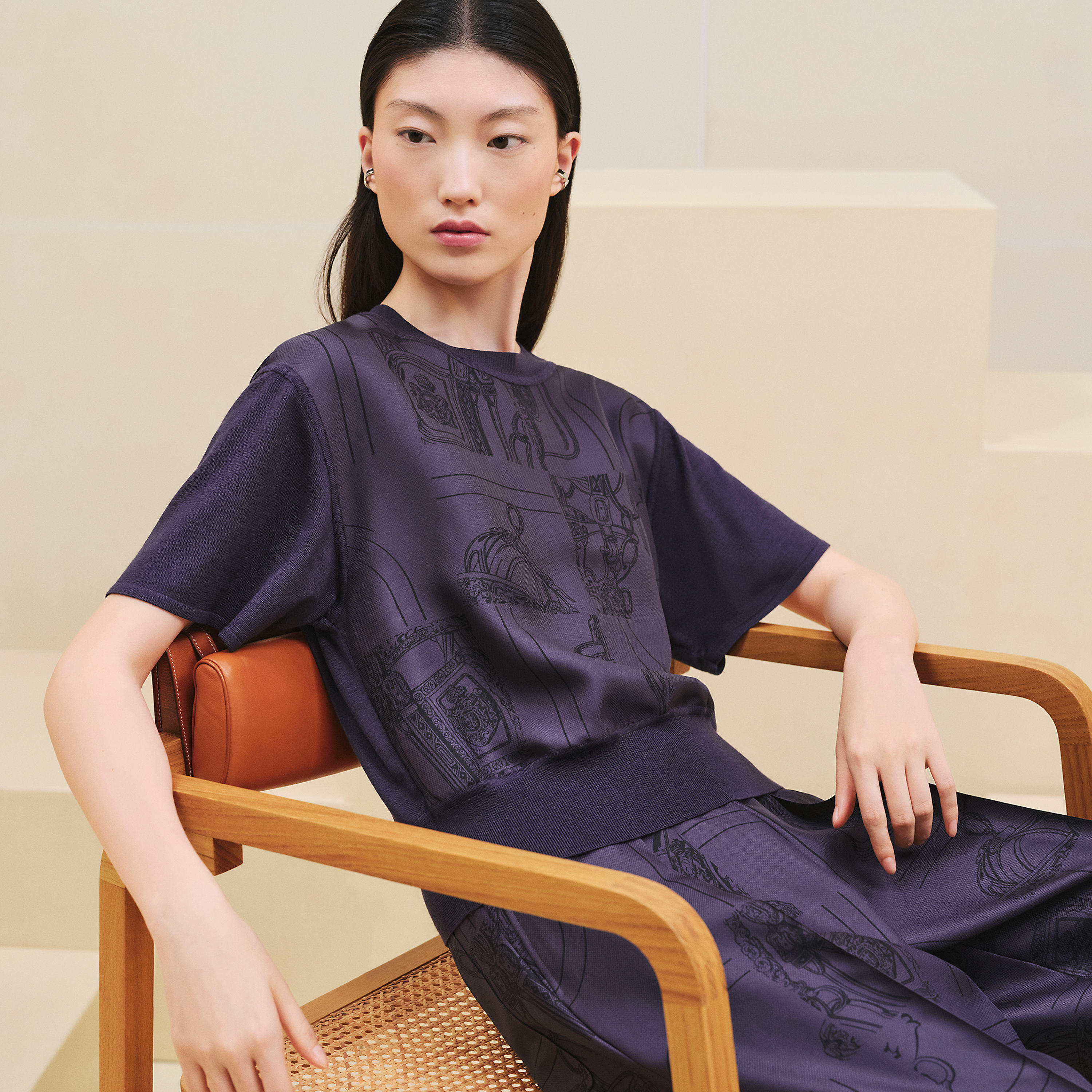 "En Desordre Finesse" short-sleeve twillaine sweater