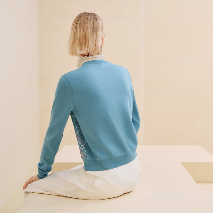 Bleu Arctique "Eperon d'Or Bandana" Long-sleeve Zipped Twillaine Cardigan