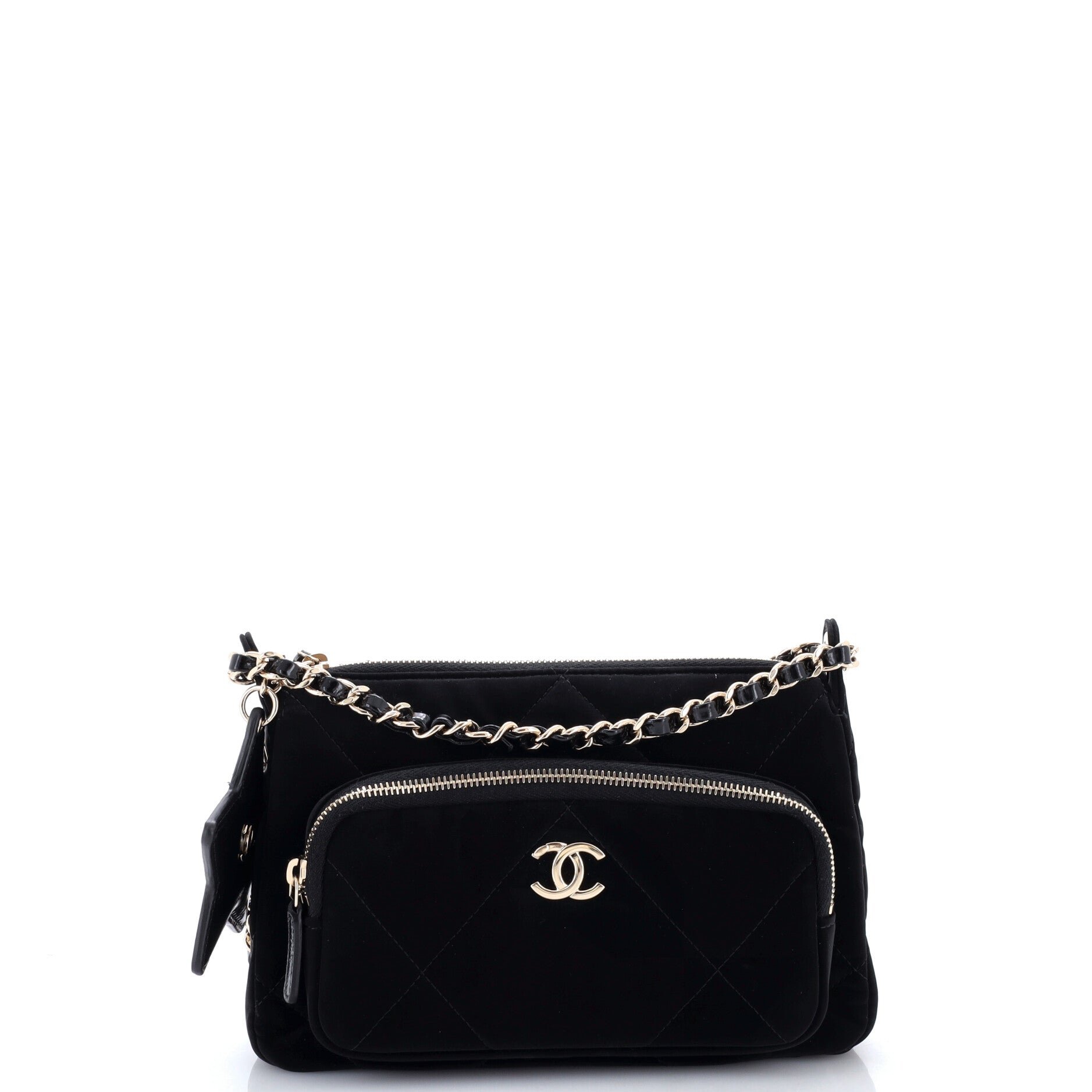25 Clutch With Chain Quilted Velvet Effect Nylon and Shiny Crumpled Calfskin Mini