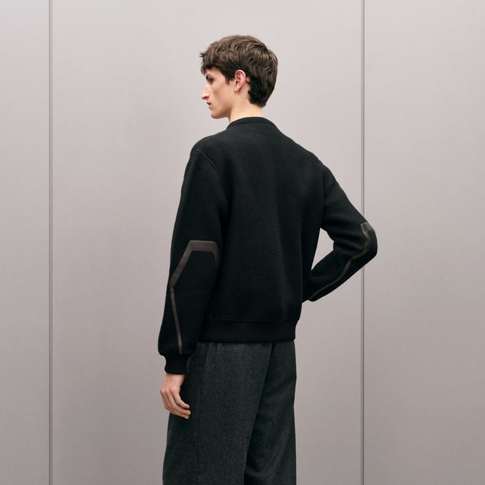 Noir Zipped Cardigan With Leather Detail