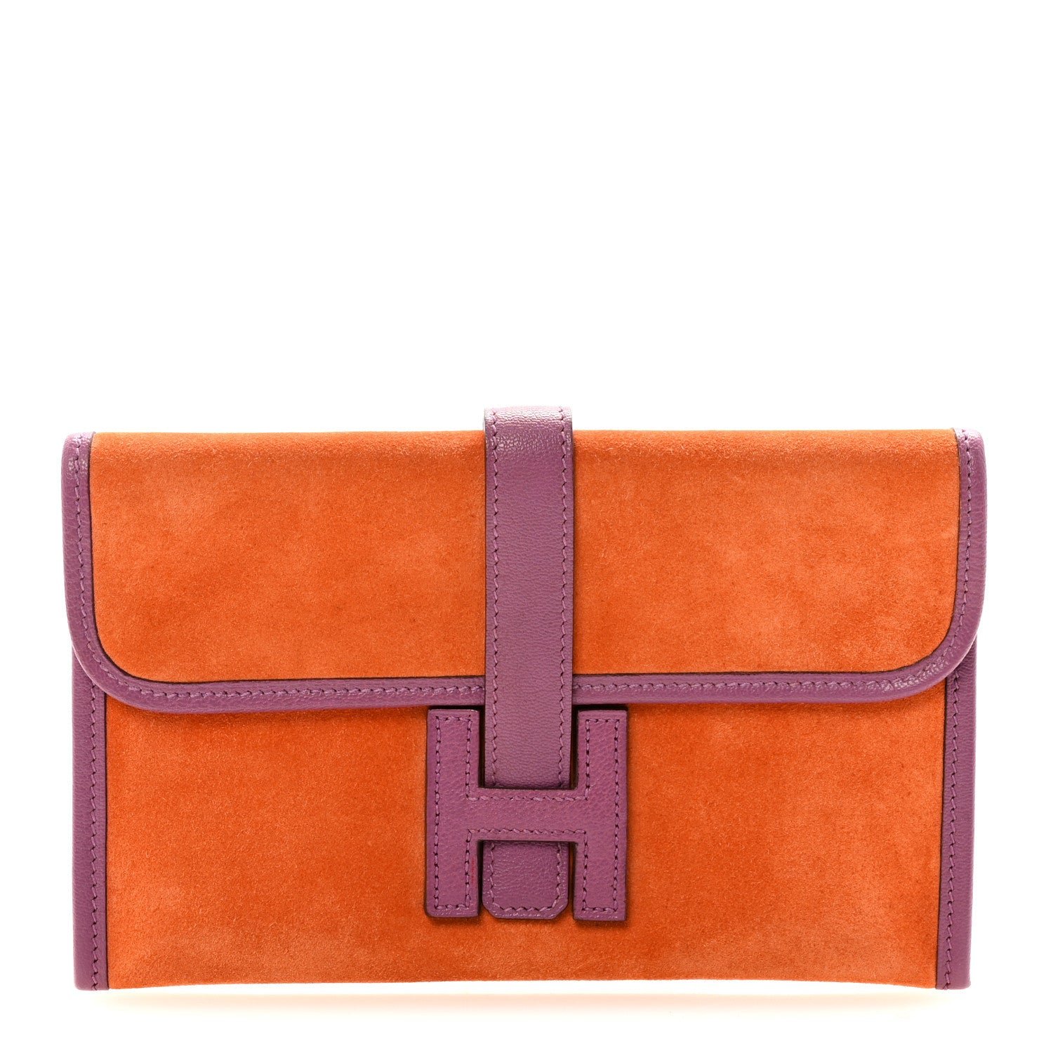 Hermes Veau Doblis Suede Chevre Mysore Mini 20 Jige Clutch Orange Cyclamen