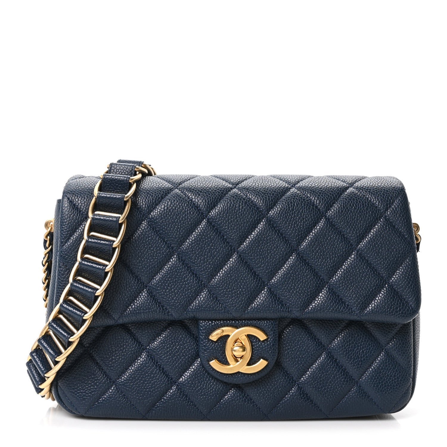 Chanel Caviar Quilted Chain Soul Flap Navy Blue