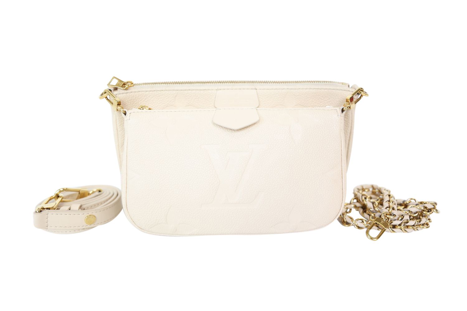 Louis Vuitton Louis Vuitton Multi Pochette Accessories, White Monogram Leather With Gold Hardware, Preowned In Box WA001
