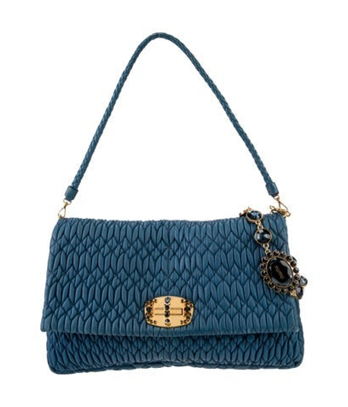 Miu Miu Miu Leather Nappa Matelasse Crystal Flap Clutch